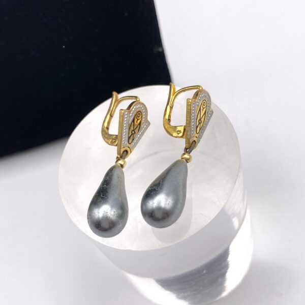 Boucles D'oreilles Dormeuses Goutte - Quartz Blanc Et CZ - Style Art Déco - Doré - Neuf Sans Boîte