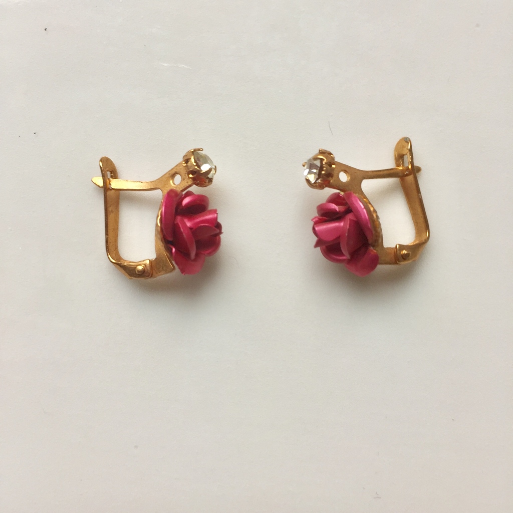 Boucles d'oreilles dormeuse fleur rose et strass - KIKINASU