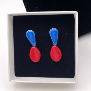 Boucles d'oreilles goutte rouge et bleu Modrian