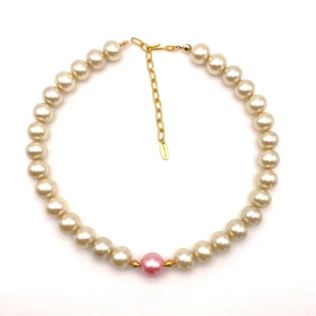 Collier ras de cou nacré et rose_05
