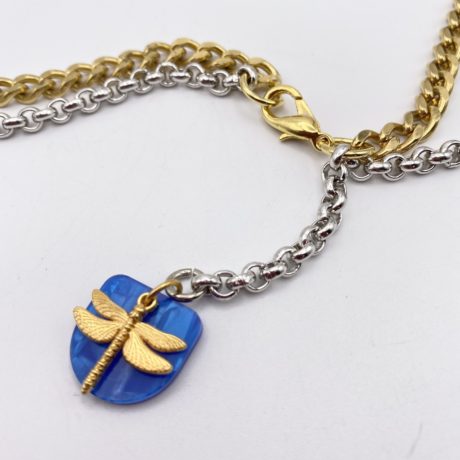 collier libellule bleu