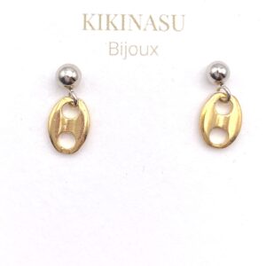 Boucles d'oreilles grain de café mix argent et or