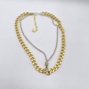 Collier double chaine et Nefertiti en pendentif