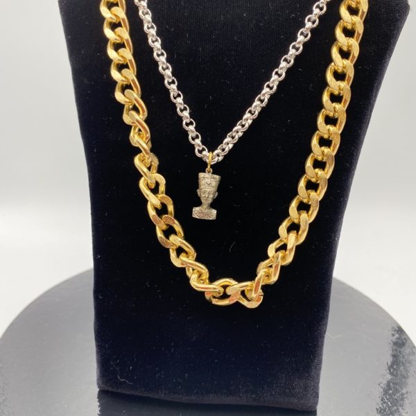 Collier Vintage Pendentif Néfertiti Doré Et émail - Occasion, Sans Marque