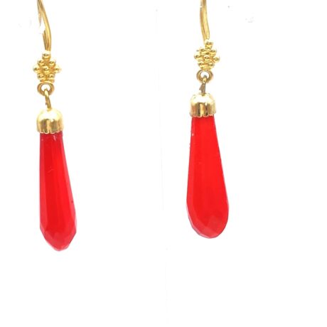 Boucles d'oreilles goutte rouge art déco