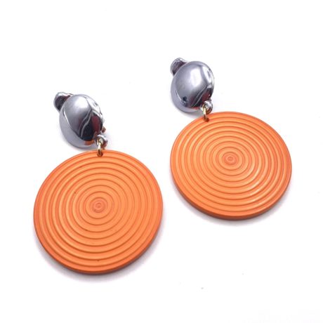Boucles d'oreilles clips pendants disques orange