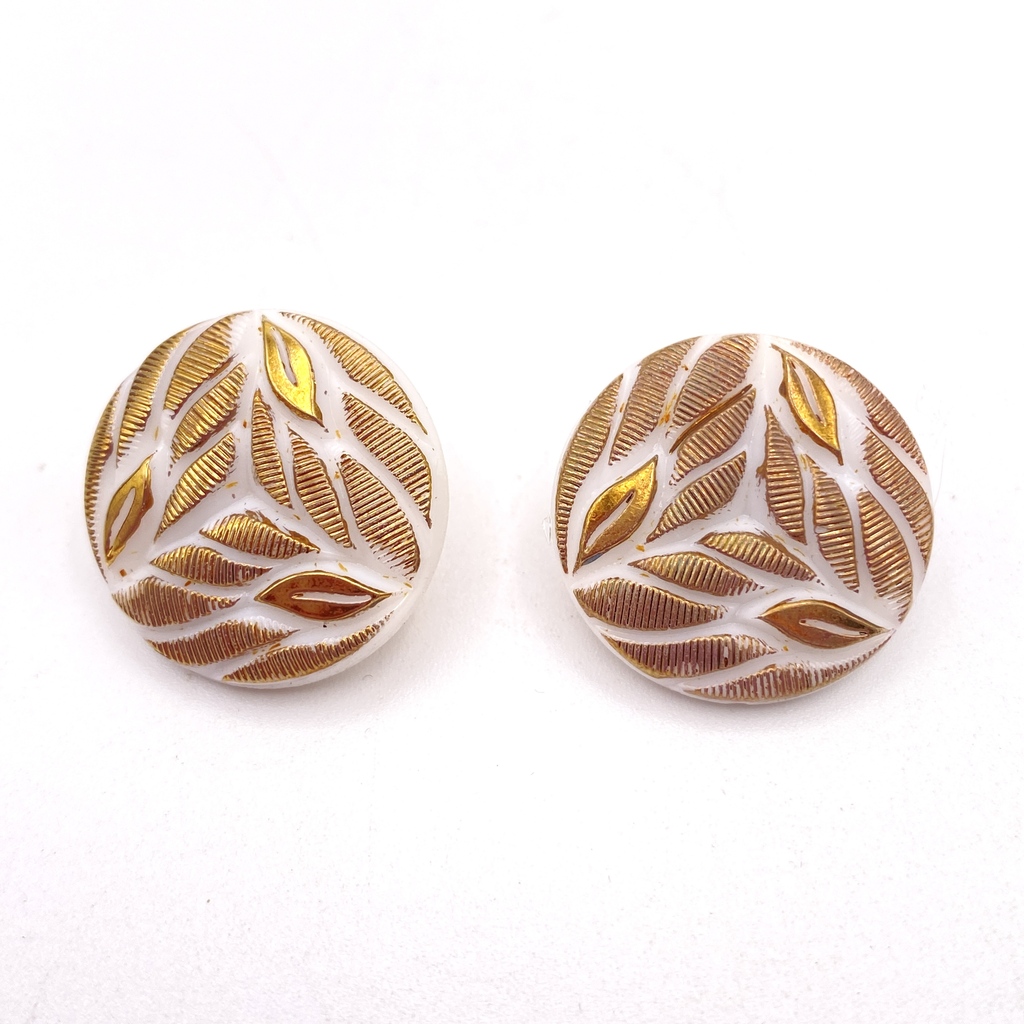 Boucles D'oreilles Vintage Pâte De Verre Noir & Blanc - Clip - Style Rétro - Très Bon État
