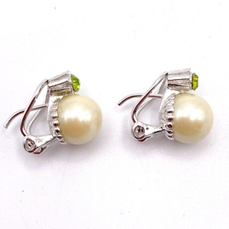 boucles d'oreilles perle et strass vert