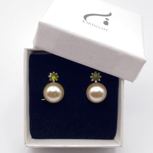 boucles d'oreilles perle et strass vert