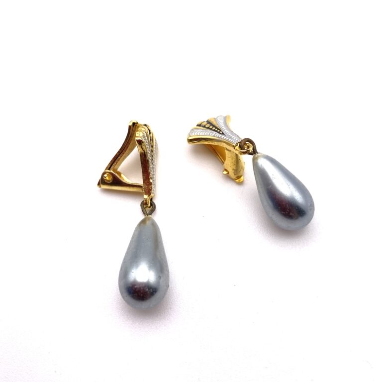 Boucles D'oreilles Clips Vintage Perles Blanches - 1,8 Cm - Laiton Argenté - Neuf Sans Emballage