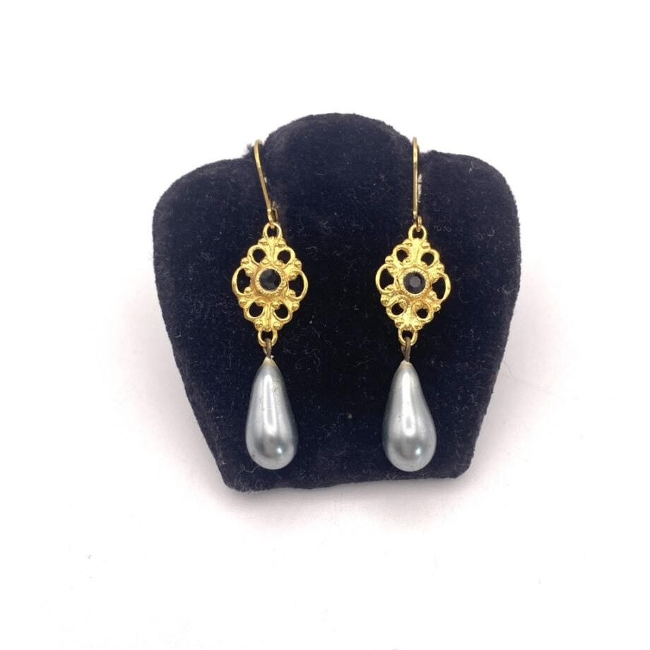 Boucles D'oreilles Dormeuses Chandelier - Goutte En Verre Vert émaillé - Long Modèle Doré QD4 - Bijou Fantaisie Français
