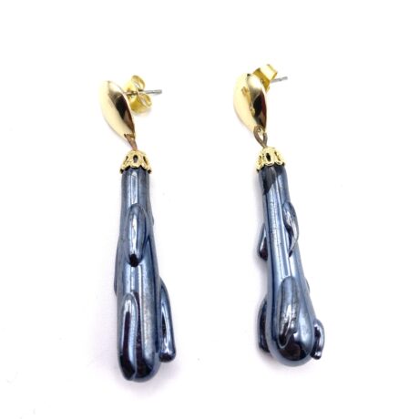 Boucles d'oreille goutte de verre gris