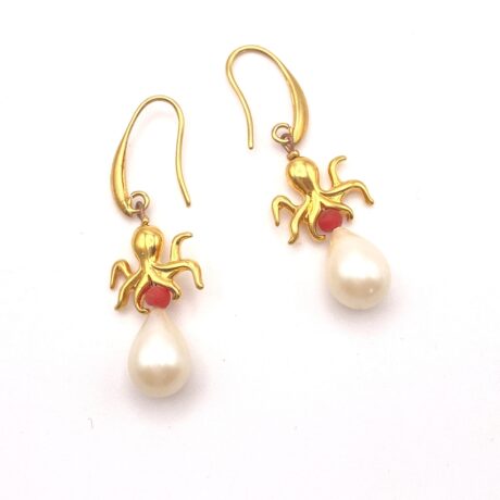 boucles d'oreilles poulpe  pendant avec perle goutte