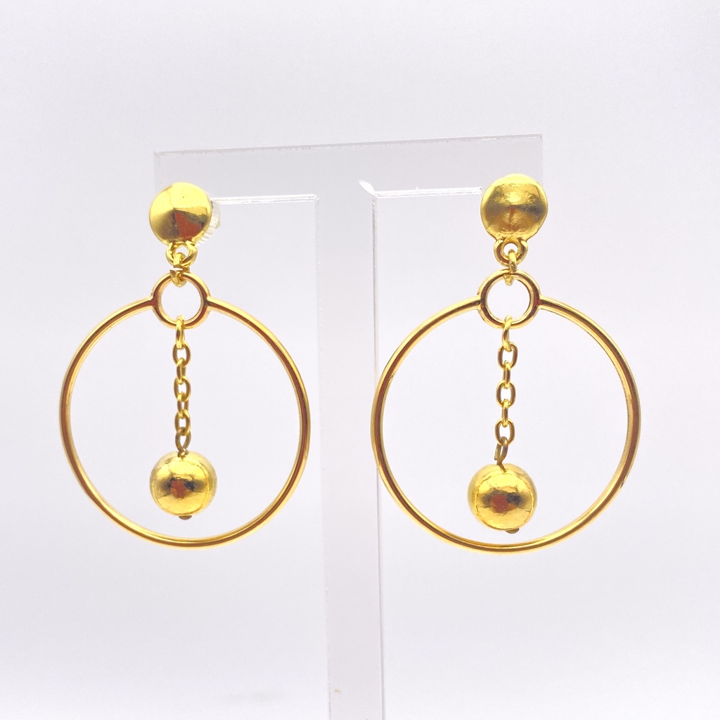 Boucles D'oreilles Pendantes Anciennes à Boules Dorées - Neuves, Marque Leritz, Style Printemps