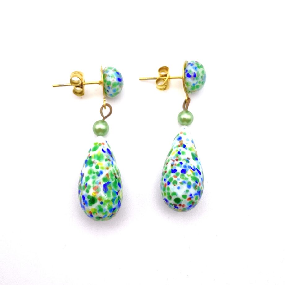 Boucles D'oreilles Vintage En Pâte De Verre - Bijou Couture Ancien, Occasion En Très Bon état