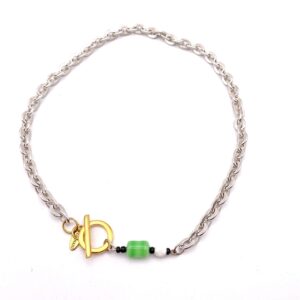 Collier chaine argentée et vert