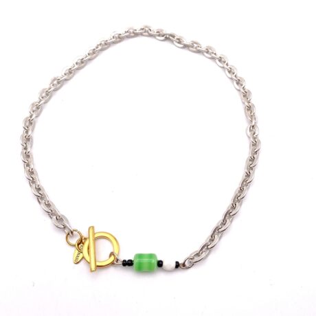 Collier chaine argentée et vert