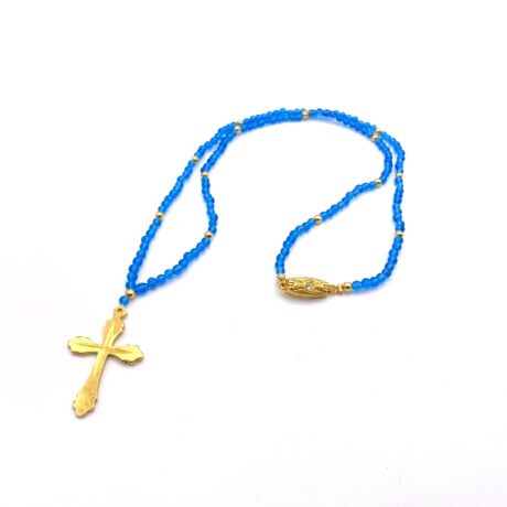 Collier mala bleu et croix dorée