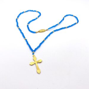 Collier mala bleu et croix dorée