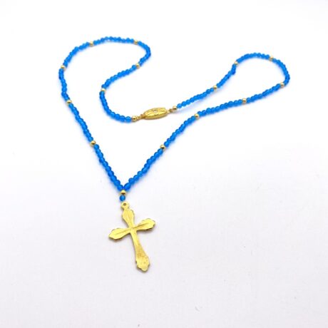 Collier mala bleu et croix dorée