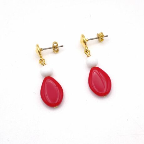 Boucles d'oreilles pendant verre rouge et blanc