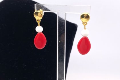 Boucles d'oreilles pendant verre rouge et blanc