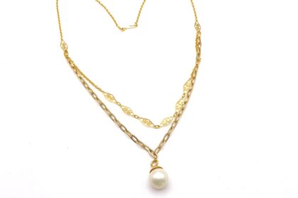 Collier chaines et perle pendentif