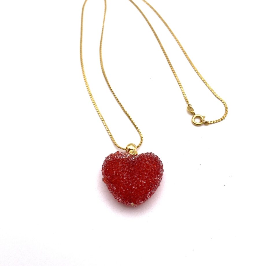 Collier/pendentif Cœur En Verre Jaune à Bulles - Avec Lacet Coton Noir (NEUF, Sans Boîte)