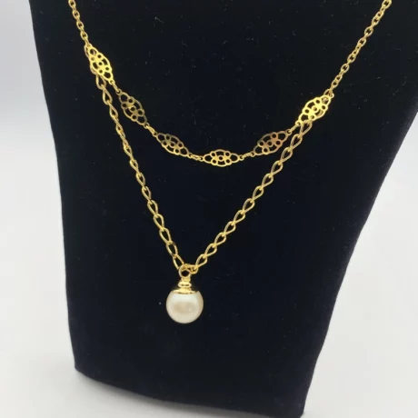 Collier double chaine et perle pendant