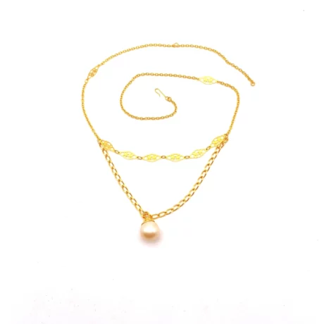 Collier double chaine et perle pendant