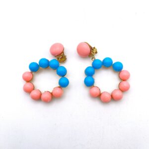 Boucles d'oreilles clip avec pendant créole rose et bleu