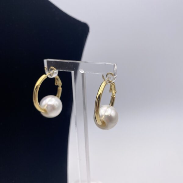 Boucles D'oreilles Clips Vintage - Noir Et Or Avec Perle Nacrée - Modèle 3232 - Occasion Très Bon état