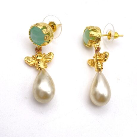 Boucles d'oreilles avec pendant abeille perle goutte