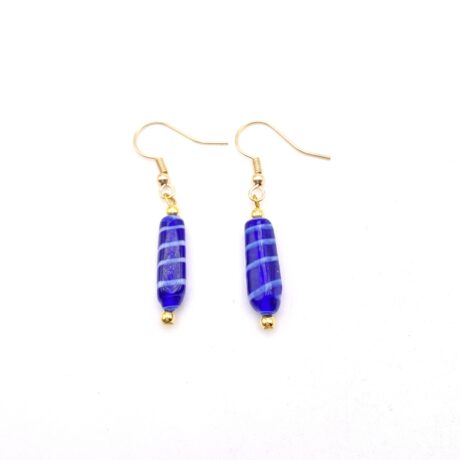 Boucles d'oreilles avec pendant verre bleu lapis-lazuli