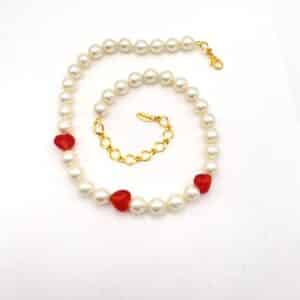 Collier perle et coeur rouge princesse
