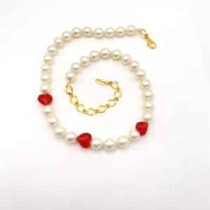 Collier perle et coeur rouge