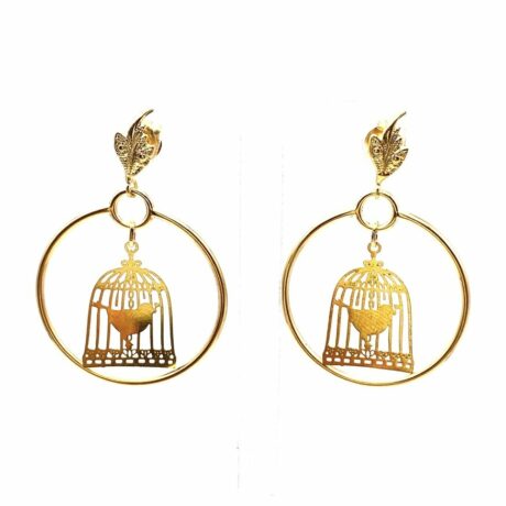 Boucles d'oreilles oiseau en cage