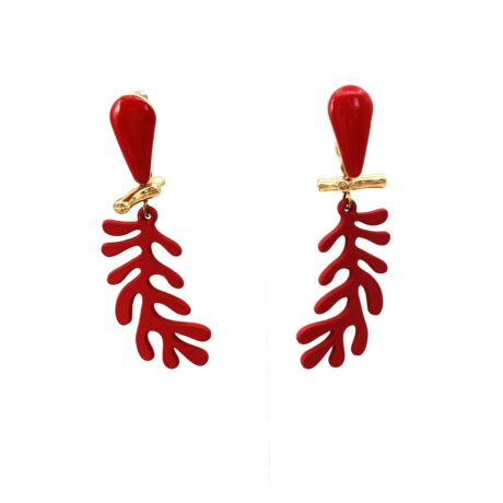 Boucles d'oreilles pendantes branche de corail rouge