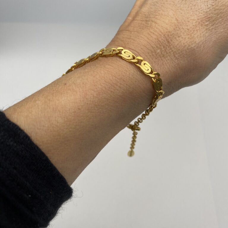 Bracelet Gourmette Chaîne Tank Art Déco – Plaqué Or 18k 750 – Longueur 17-18 Cm
