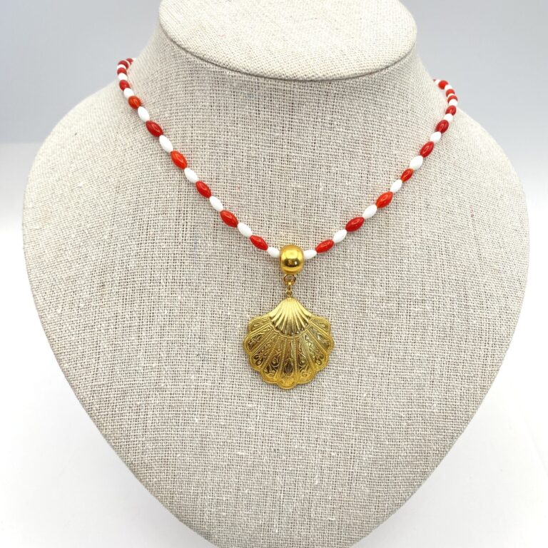 Collier De Perles De Verre Couleur Corail – Occasion En Très Bon état, Style Vintage