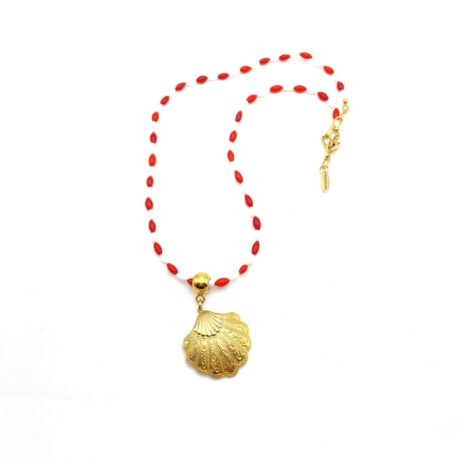 Collier corail et coquille
