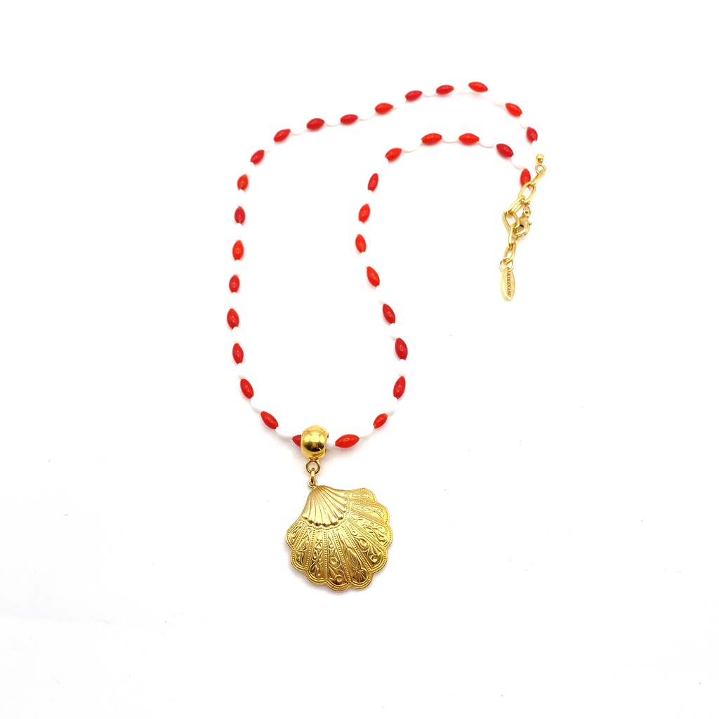 Collier corail et coquille 