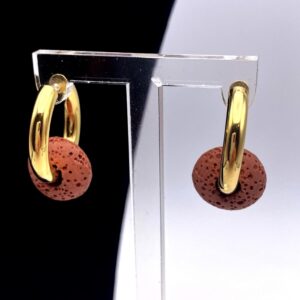 Boucles d'oreilles créoles avec pendant donut pierre volcanique