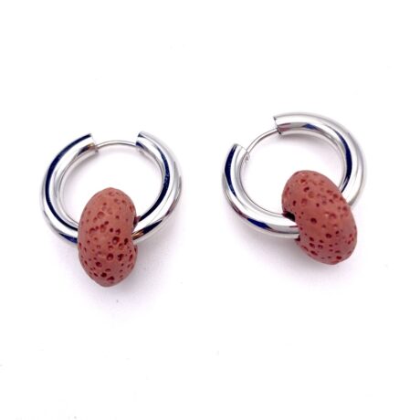 
Boucles d'oreilles créoles avec pendant donut pierre volcanique