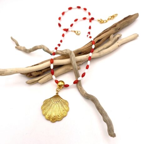 Collier corail et coquillage