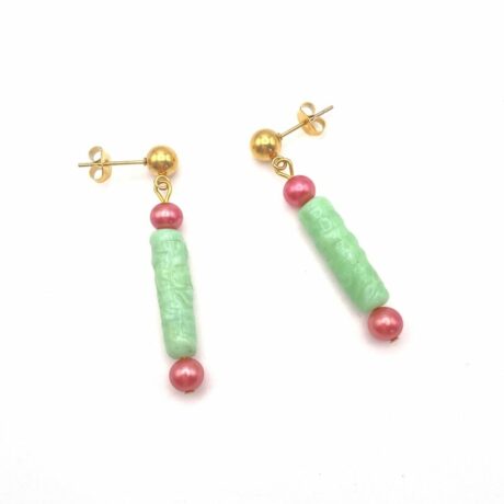 Boucles d'oreilles vertes et rose