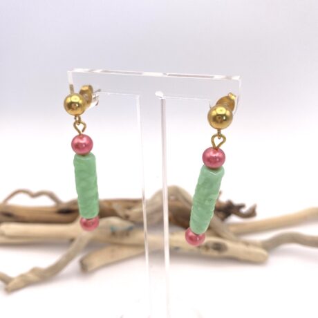 Boucles d’oreilles vertes et rose_06