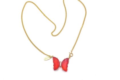 Collier papillon rouge