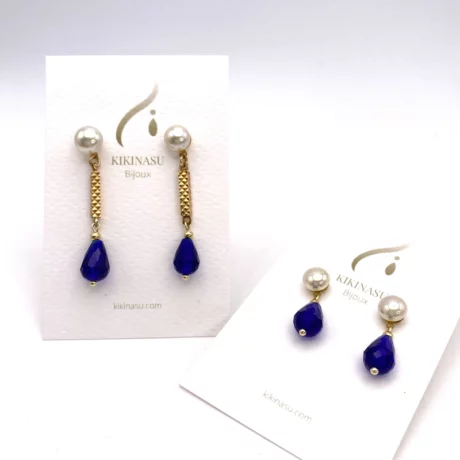 Boucles d’oreilles perle et goutte bleu