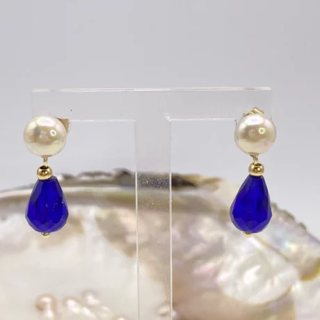 Boucles d’oreilles perle et goutte bleu_12